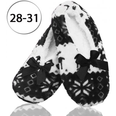 Emi Ross EJ-7007V-BLK5 dětské pantofle bačkůrky z ovčí vlny vánoční motiv černá
