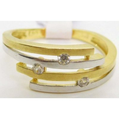 Klenoty Budín Mohutný dámský zlatý prsten se zirkony z bílého a žlutého zlata HK1185 – Sleviste.cz