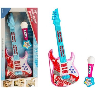 Mamido Elektrická kytara s mikrofonem růžovo modrá
