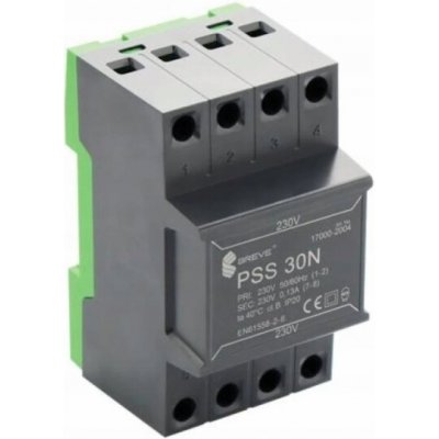 BREVE Jednofázový modulární oddělovací transformátor PSS 30N 230/230V na DIN lištu IP20 Ta 40 [kód produktu] 17000-2004 – Hledejceny.cz