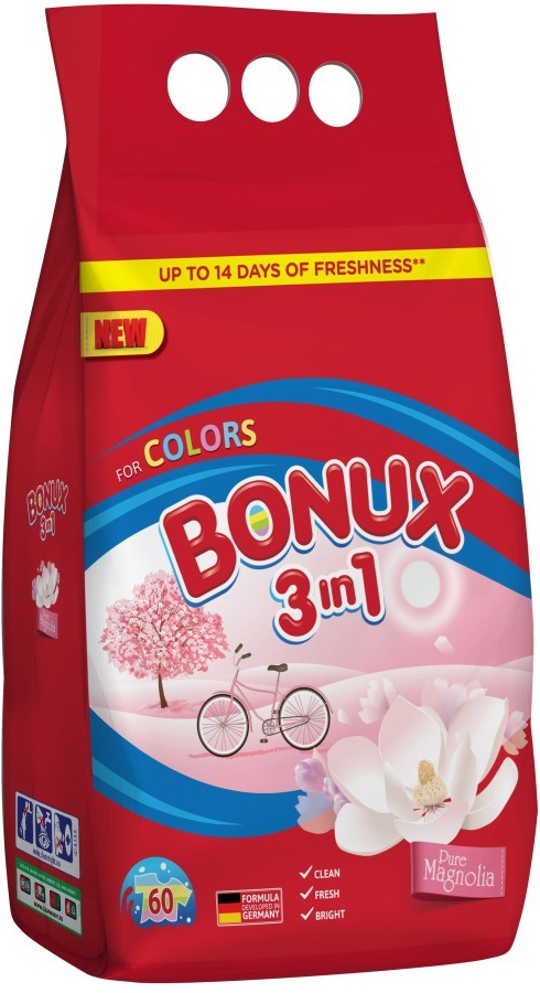 Bonux Color Pure Magnolia 3v1 prací prášek na barevné prádlo 60 PD 4,5 kg  od 235 Kč - Heureka.cz