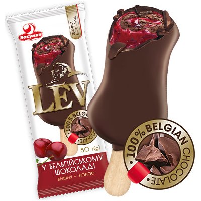 Lasunka Zmrzlina v belgické cokoláde Višnovo-kakaová Lev 80 g – Zboží Mobilmania