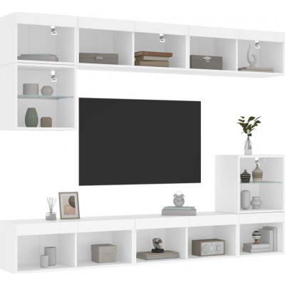 vidaXL 8dílná obývací stěna s LED osvětlením bílá kompozitní dřevo 3216668 – Hledejceny.cz