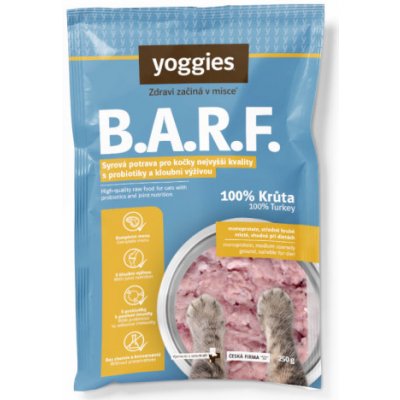 Yoggies BARF pro kočky 100% Krůtí komplet s pivovar. kvasnicemi a konopným olejem s probiotiky a kloubní výživou 250 g – Zbozi.Blesk.cz