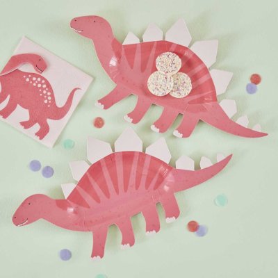 Ginger Ray Girl Dino party Talířky papírové růžové 16 x 30 cm