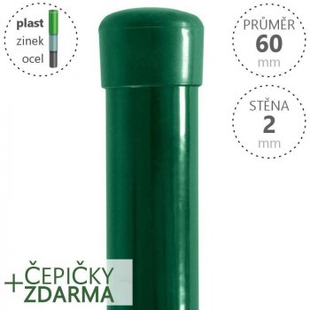 Plotový sloupek DAMIPLAST® zelený Zn+PVC, průměr 60mm, síla stěny 2,0mm, výška dle výběru Délka v mm:: 2200