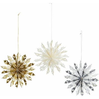 MADAM STOLTZ Papírové vánoční ozdoby Snowflakes set 3 ks zlatá barva papír – Hledejceny.cz