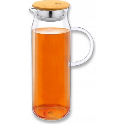WILMAX Skleněný džbán s bambusovým víkem vysoký 1,5 l na nápoje vodu a džusy – Zboží Dáma