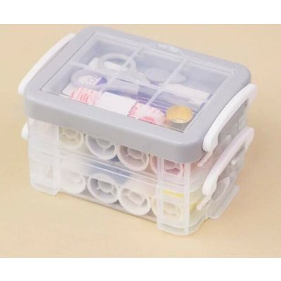 Šicí set v plastovém boxu 3 patrový šedý – Hledejceny.cz