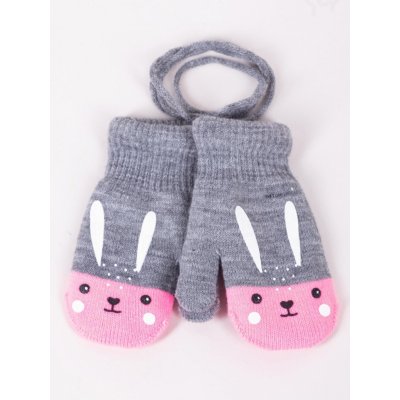 YO RED0117G Rukavice rukavičky palčáky teplé šedé s neon růžovou se zvířátkem – Zboží Mobilmania