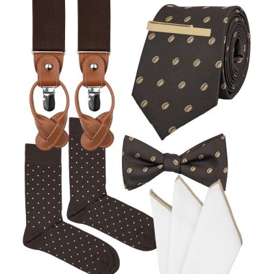 Bubibubi kávová sada s kravatou a motýlkem tmavohnědá – Zboží Dáma