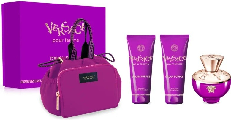 Versace Versace Dylan Purple, SET: Parfumovaná voda 100ml + Tělové mléko 100ml + Sprchový gél 100ml + Kozmetická taška Pre ženy Parfumovaná voda