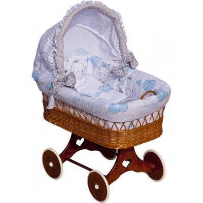 Scarlett Proutěný košík na miminko s boudičkou Gusto modrá podvozek srdíčko
