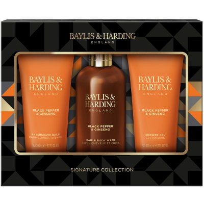 Baylis & Harding Men Černý pepř a Ženšen sprchový gel 200 ml + balzám po holení 200 ml + mycí gel na tělo a vlasy 300 ml – Zboží Mobilmania