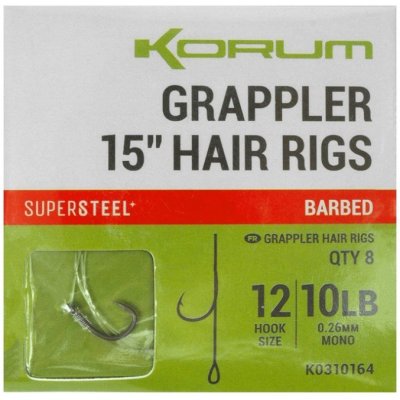Korum Hotové Návazce Grappler Hair Rigs Barbed 38 cm Velikost 12 0,26 mm 10 lb 8 ks – Zboží Dáma