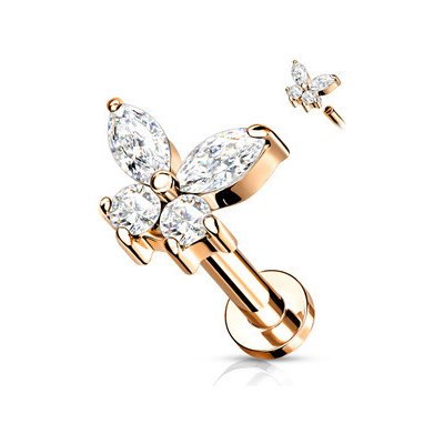 Šperky4U Zlacená labreta helix tragus piercing motýlek LB0023RDC-1206 – Zboží Mobilmania