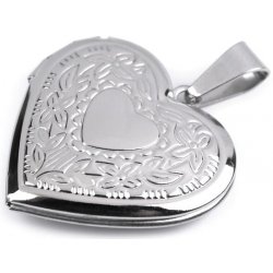 Medailonek z chirurgické oceli srdce otevírací Ø29 mm platina ornament