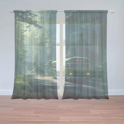 Sablio Záclony Zelený autobus v lese: 2ks 150x250cm – Zboží Mobilmania