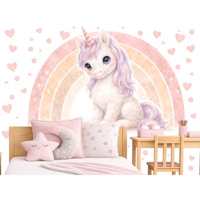 Nalepte.cz Duha a jednorožec samolepky na zeď arch 100 x 70 cm – Sleviste.cz