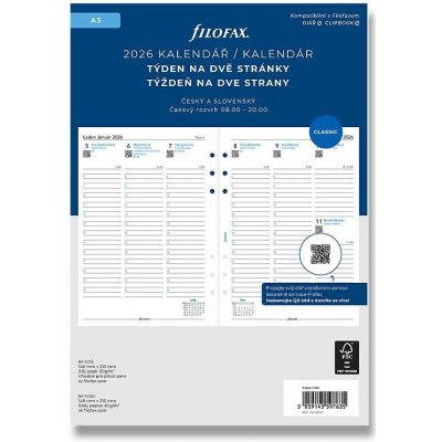 Filofax Týdenní kalendář 2026 týden/2 strany náplň A5 diářů ČJ + SJ – Zboží Živě
