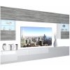 Obývací stěna Belini Premium Full Version šedý antracit Glamour Wood bílý lesk LED osvětlení Nexum 3