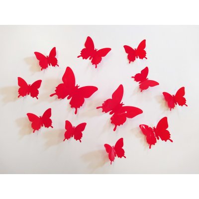 Nalepte.cz 3D dekorace motýli červená 12 ks šíře 6 x 10 cm šíře 6 x 5 cm