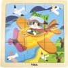 Dřevěná hračka Viga puzzle 9 dílků letadlo s kočičkou