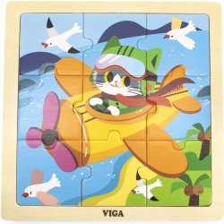 Viga puzzle 9 dílků letadlo s kočičkou