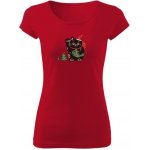 Tričko s potiskem Černá vánoční kočička Maneki Neko dámské Červená – Sleviste.cz