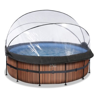 EXIT Rámový bazén (12v Sand filtr) - dřevěná optika + střešní okno + tepelné čerpadlo 427x122cm