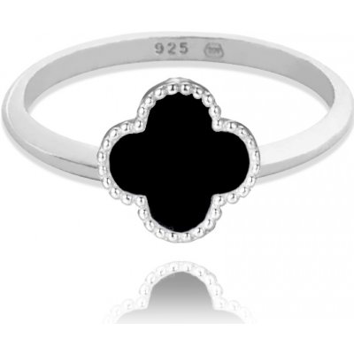 Minet Stříbrný prsten čtyřlístek s onyxem JMAS7043BR – Zboží Mobilmania