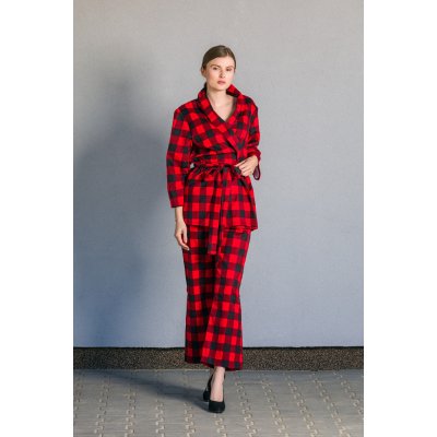 MarVa flanelový župan a pyžamové kalhoty kostka červeno černá – Zboží Mobilmania