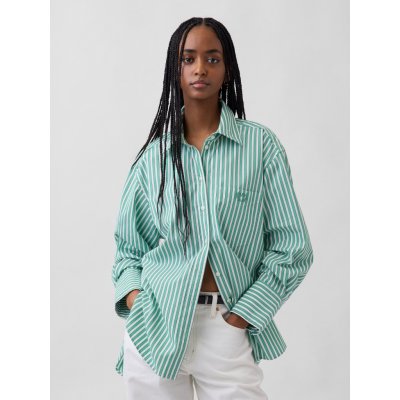 GAP Oversize popelínová košile s logem Big Shirt Zelená – Zboží Mobilmania