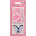 Dekorace z jedlého papíru Motýlci růžoví a modří a květiny mini růžové (30 ks) – Zboží Mobilmania