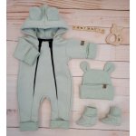 Kazum Oteplený dětský overal bez šlapek s kapucí čepička botičky 3D mátový – Zboží Mobilmania