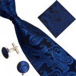 Amparo Miranda Dárková sada kravata kapesníček a manžetové knoflíčky AM202 tmavě modrá – Zboží Dáma