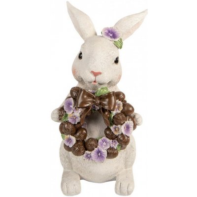 Clayre & Eef Dekorace králík s čoko věncem a maceškami - 17*16*30 cm – Hledejceny.cz