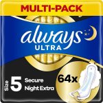 Always Ultra Hygienické Vložky Secure Night Extra S Křidélky 64 ks – Hledejceny.cz