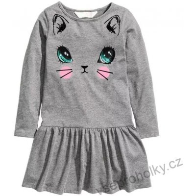 Dívčí bavlněné šaty s kočkou šedé
