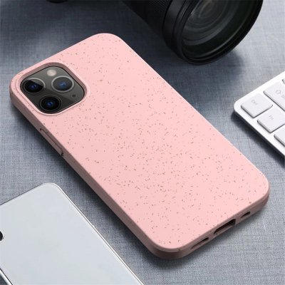 Pouzdro AppleMix Apple iPhone 12 / 12 Pro - slaměné kousky - gumové - růžové