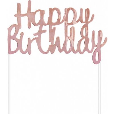 Godan Dekorace na dort Rose gold Happy Birthday 11x14 cm – Zboží Mobilmania