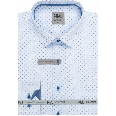 AMJ pánská bavlněná košile dlouhý rukáv regular fit VDBR1417 bílá s modrými kvítky a tečkami – Sleviste.cz