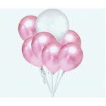 Balónky chromové světle růžové a bílý kruh set – Zboží Dáma
