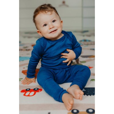 Dětské body z merino vlny a hedvábí Cosilana s dlouhým rukávem modré – Zboží Mobilmania