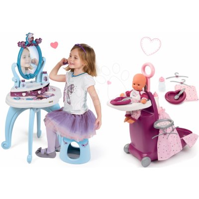 Smoby Set přebalovací kufřík s postýlkou a židličkou Violette Baby Nursea kosmetický stolek Princezny se židlí