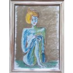 Věra Orzághová: Akt sedící modrá / Blue Sitting Nude, 30x20 cm