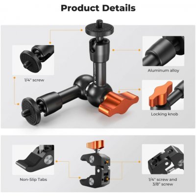 K&F CONCEPT 6-inch Adjustable Magic Arm with Super Clamp, 1/4" & 3/8" Threads, 1/4" Screws for Flash – Zboží Živě