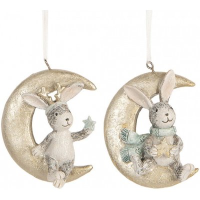 Clayre & Eef 2ks závěsná vánoční dekorace králíček na měsíčku - 7*3*8 cm – Hledejceny.cz