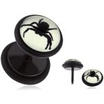 Šperky eshop kulatý fake piercing do ucha černý pavouček smetanově bílý podklad PC30.16 – Zboží Dáma