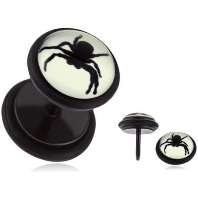 Šperky eshop kulatý fake piercing do ucha černý pavouček smetanově bílý podklad PC30.16 – Zboží Dáma